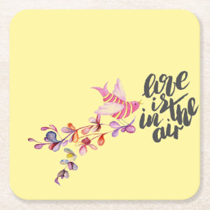 Love Branch Bird Square Paper Coaster