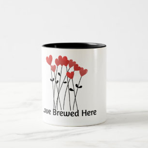 Love Brewed Here Coffee Mug Romantic Heart Desig