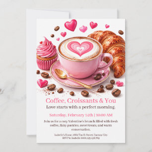 Love Brewed Here Valentine's Coffee and Croissant Invitation