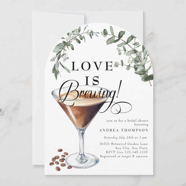 Love Brewing | Espresso | Martini | Bridal Shower  Invitation (Front)