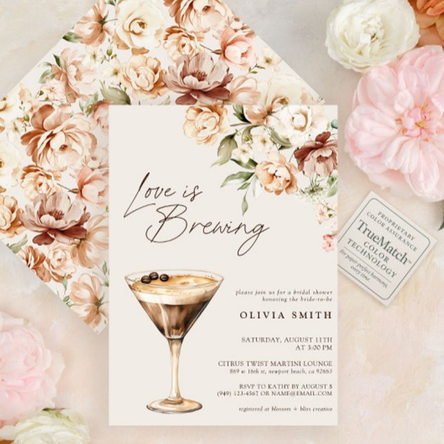 Love Brewing Floral Coffee Martini Bridal Shower Invitation (Creator Uploaded)