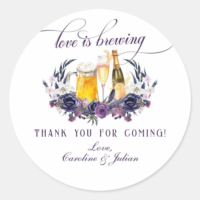 Love Brewing Gothic Bubbles Brews Couples Shower Classic Round Sticker (Front)