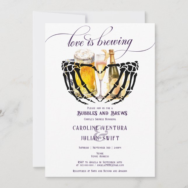 Love Brewing Gothic Bubbles & Brews Couples Shower Invitation (Front)