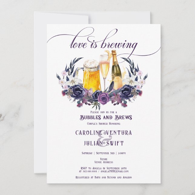 Love Brewing Gothic Bubbles Brews Couples Shower Invitation (Front)
