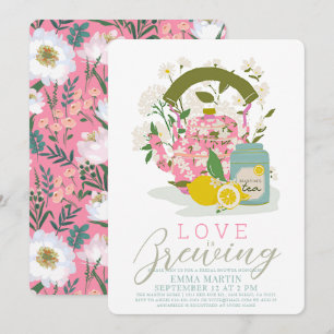 Love Brewing Pink Floral Tea Party Bridal Shower Invitation