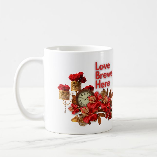 Love Brews Here - Celebrate Love This Valentine's  Coffee Mug (Left)