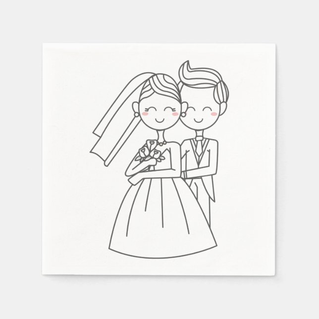 Love Bride And Groom Cartoon Wedding Napkin (Front)