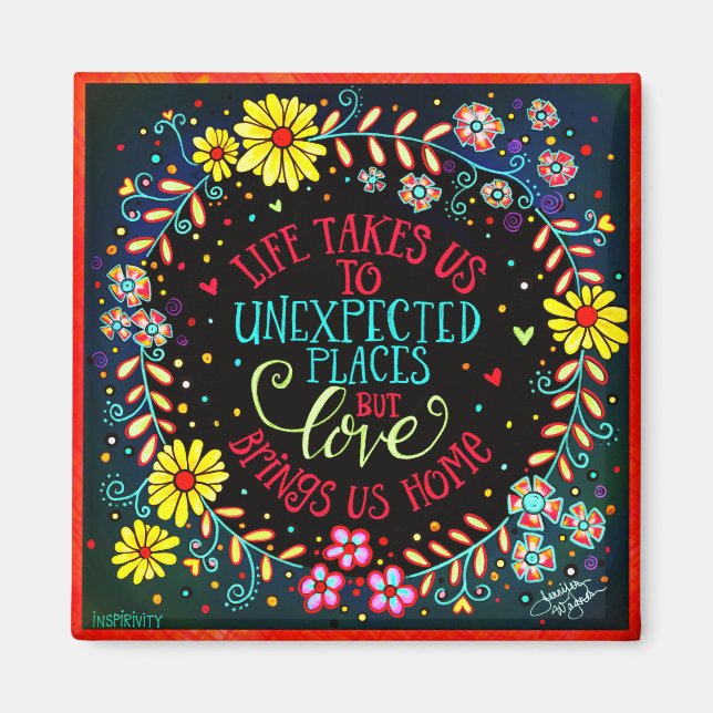 Love Brings Us Home Floral Trendy Inspirational Magnet (Front)