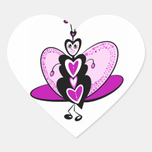 Love bug butterfly Valentine Heart Sticker