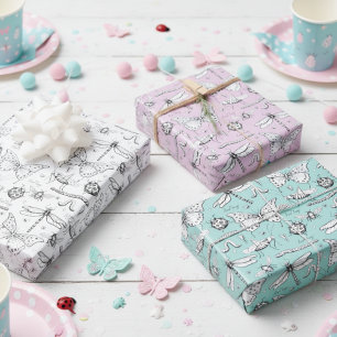 Love Bug Cute Insects Butterfly, Lady Bug & Heart Wrapping Paper Sheet