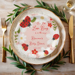 Love bug cute ladybug baby shower monogrammed paper plate<br><div class="desc">Love bug cute ladybug baby shower monogrammed paper plates template,  ladybug baby shower personalised paper plates,  red and pink baby shower personalised table decor,  baby girl baby shower paper plates,  white daisies and red ladybugs baby shower personalised paper plates,  summer garden baby shower printed paper plates</div>