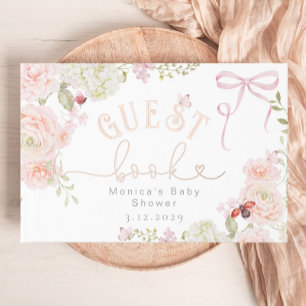 Love Bug Floral Pink Bow Baby Shower Guest Book