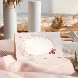 Love Bug Floral Preppy Girl Baby Shower Place Card