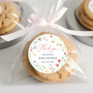 Love bug Garden Wildflower Baby Shower Thank you Classic Round Sticker