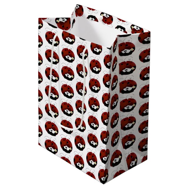 Love Bug Ladybug, Cute Cartoon Valentine’s Day Medium Gift Bag (Front Angled)