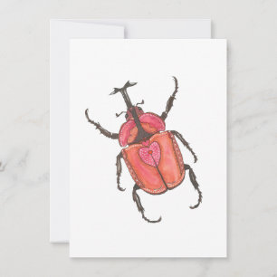 Love Bug Rhinoceros Beetle Watercolor Valentine Card