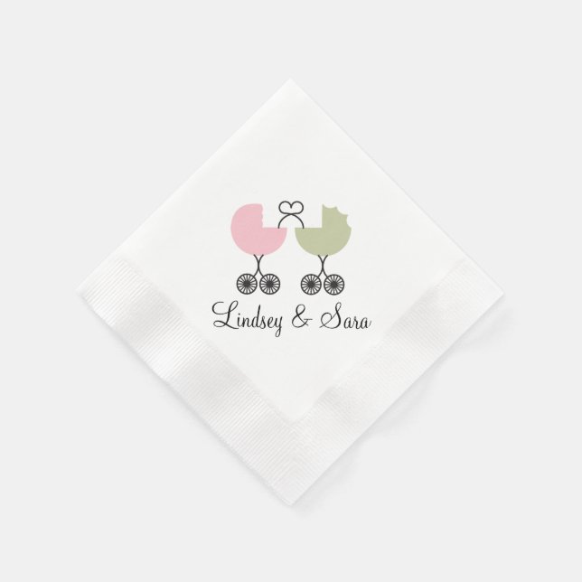 Love Buggies Joint Baby Shower Napkins, Pink/Sage Napkin (Corner)