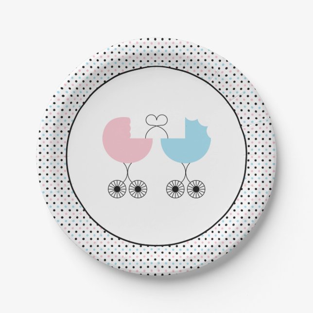 Love Buggies Joint Baby Shower Plates, Pink/Blue Paper Plate (Front)