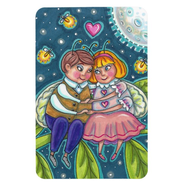 LOVE BUGS, FIREFLIES & FULL MOON, CUTE VALENTINE MAGNET (Vertical)