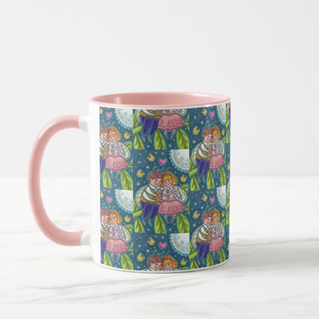 LOVE BUGS, FIREFLIES & FULL MOON, CUTE VALENTINE MUG (Left)