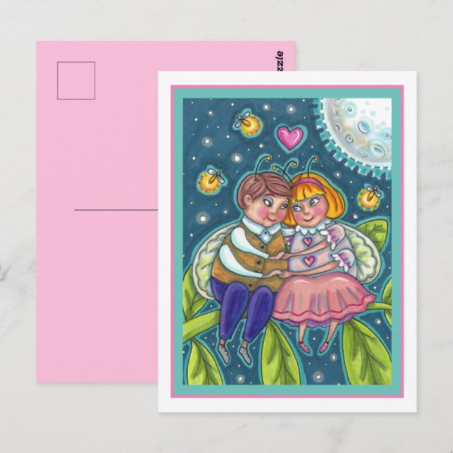 LOVE BUGS, FIREFLIES & FULL MOON, SWEETHEARTS POSTCARD (Front/Back)