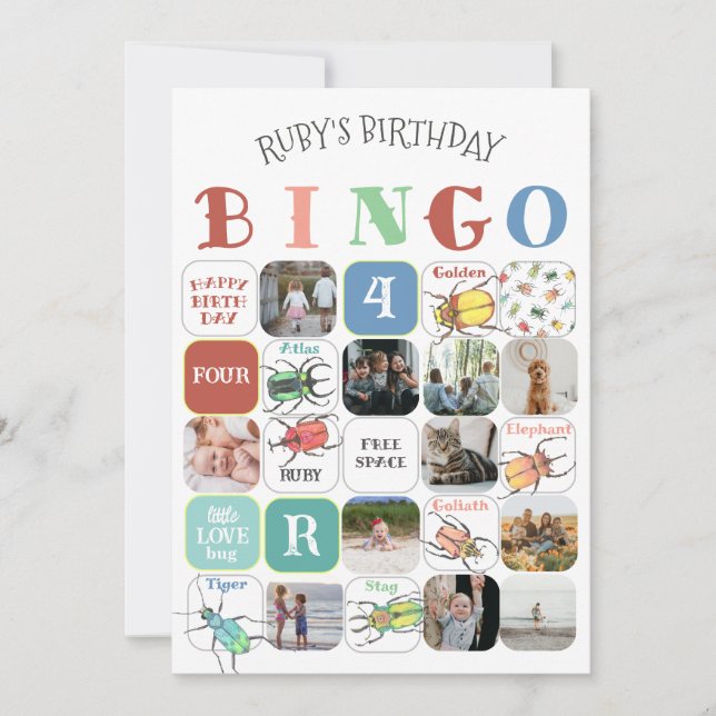 Love Bugs Party Bingo Game Card (version 4) (Front)