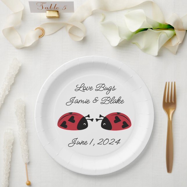 Love Bugs, Personalise Paper Plate (Wedding)