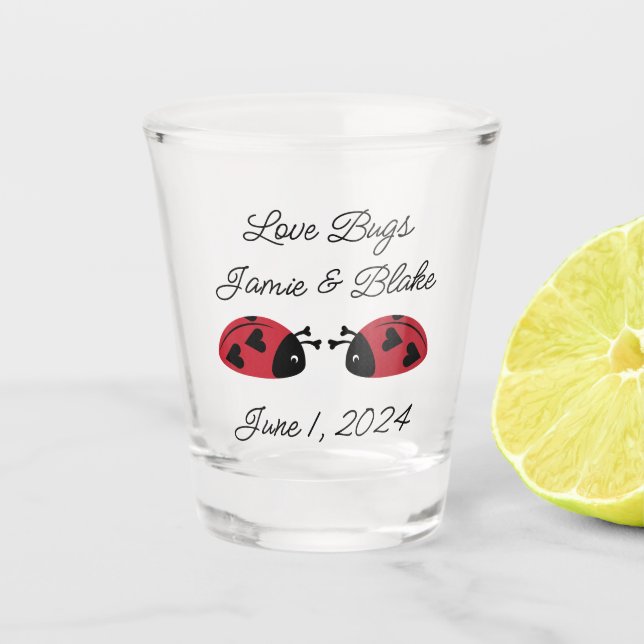 Love Bugs, Personalise Shot Glass (Front)