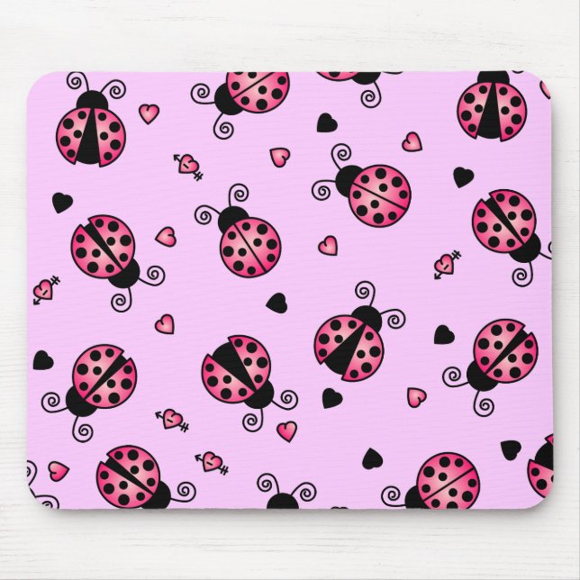 Love Bugs Pink Ladybugs Mouse Mat (Front)
