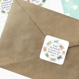 Love Bugs Watercolor Beetle Return Address Square Sticker