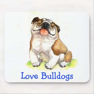 Love Bulldogs Happy Puppy Cartoon Bulldog Mousepad