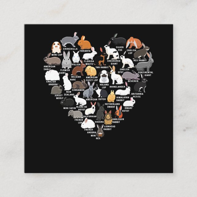 Love Bunnies Funny Rabbit Heart Square Business Card (Front)