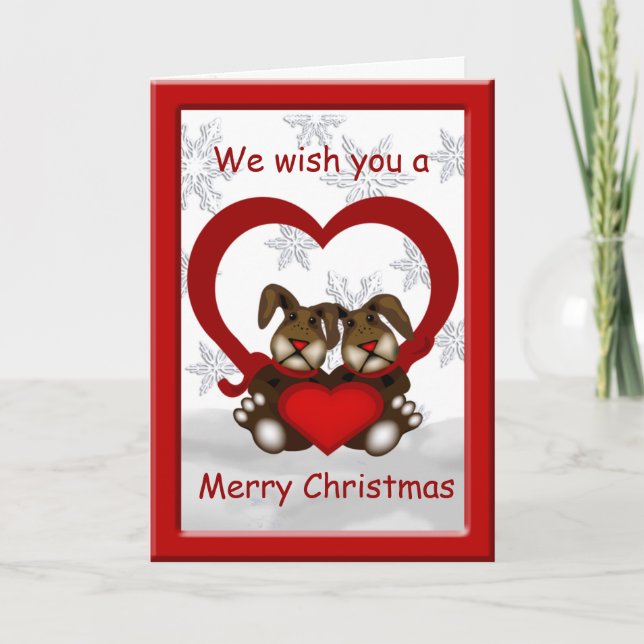 Love Bunnies Merry Christmas Greeting Holiday Card (Front)