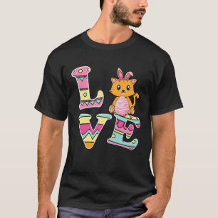 Love Bunny Cat Eggs Hunting Happy Easter Day T-Shirt
