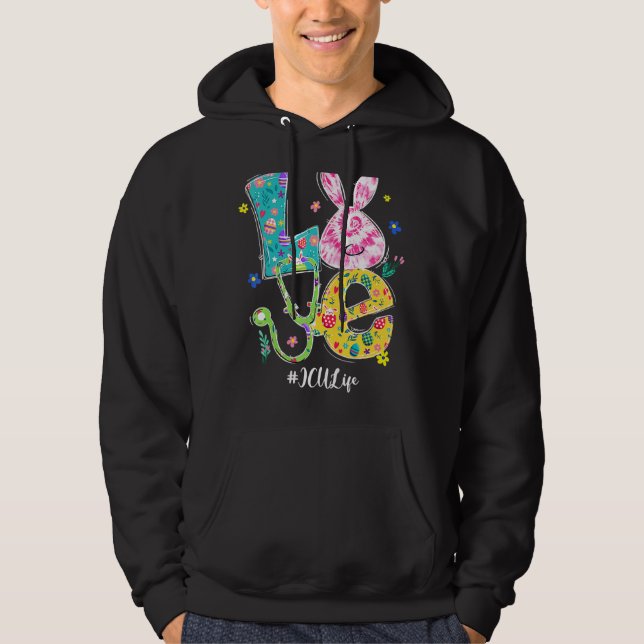 Love Bunny Icu Nurse Easter Day Nursing Stethoscop Hoodie (Front)