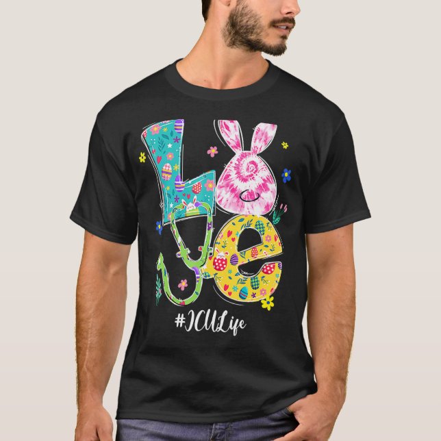 Love Bunny Icu Nurse Easter Day Nursing Stethoscop T-Shirt (Front)
