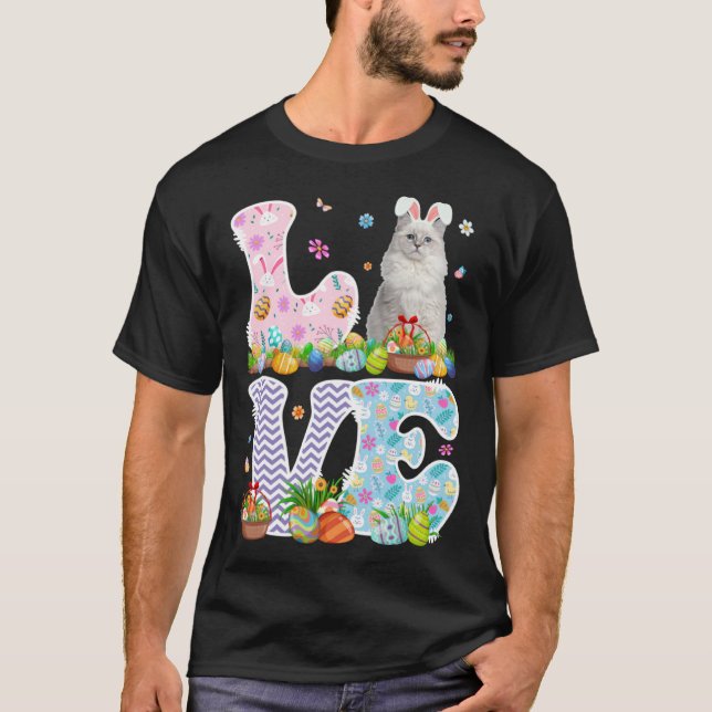 Love Bunny Ragdoll Cat & Easter Egg Basket Easter  T-Shirt (Front)