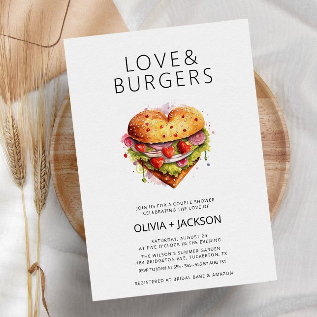 Love & Burgers Fun Casual Couple Bridal Shower Invitation (Creator Uploaded)