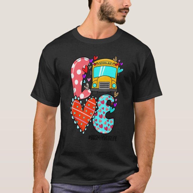LOVE Bus Monitor Life Leopard Heart Valentine's Da T-Shirt (Front)