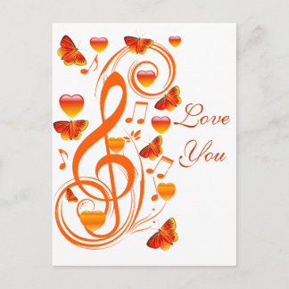 Love & Butterflies,Music notes_ Postcard
