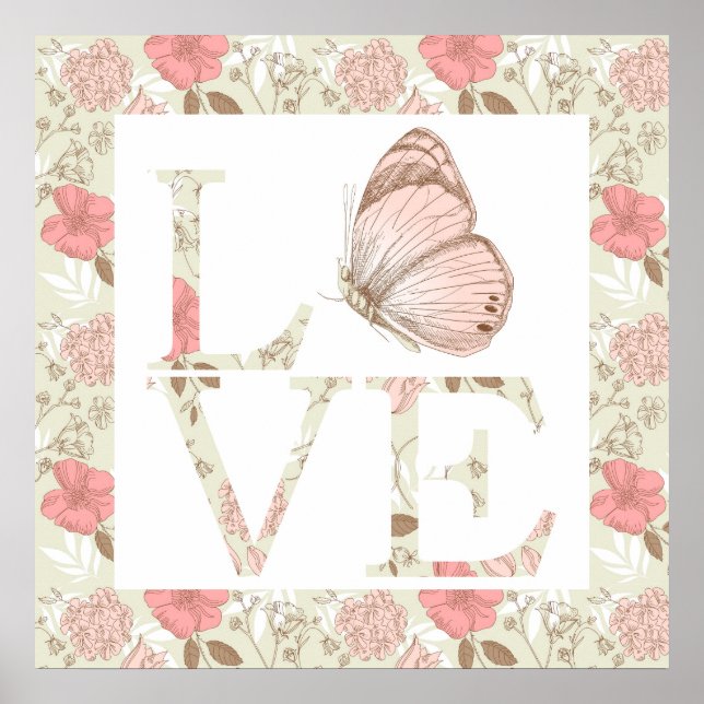 Love Butterfly Floral Poster (Front)