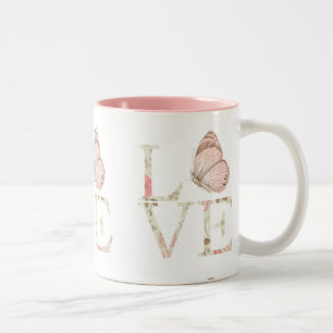 Love Butterfly Floral Two-Tone Coffee Mug