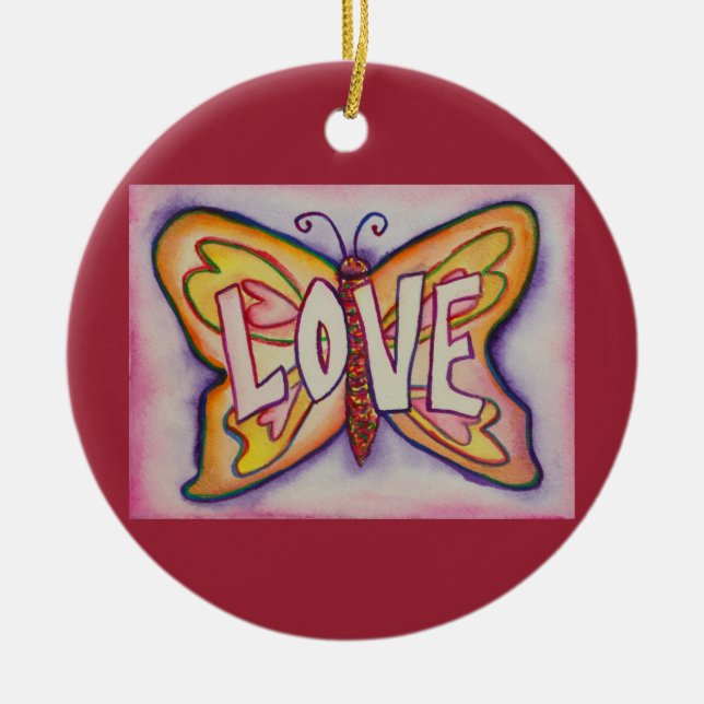 Love Butterfly Word Art Gift Holiday Ornament (Front)