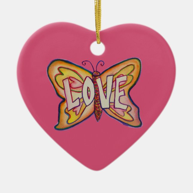 Love Butterfly Word Art Gift Holiday Ornament (Front)