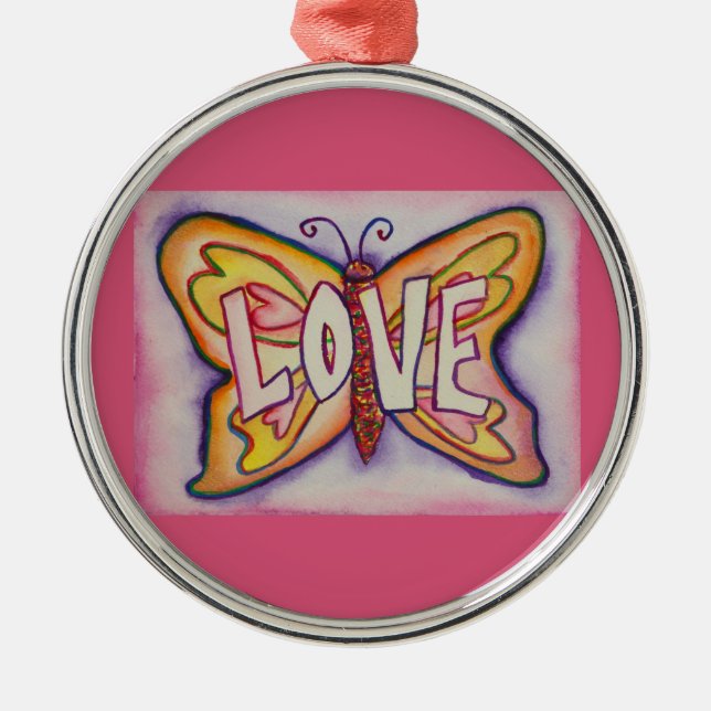 Love Butterfly Word Gift Holiday Ornament (Front)