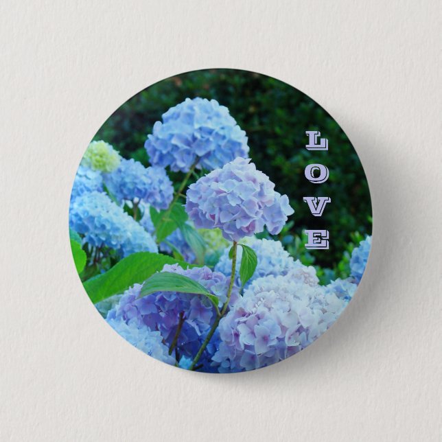 LOVE buttons Blue Hydrangea Flowers Garden (Front)