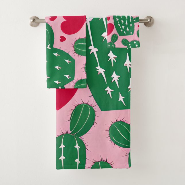 Love Cactus Pattern Bath Towel Set (Insitu)