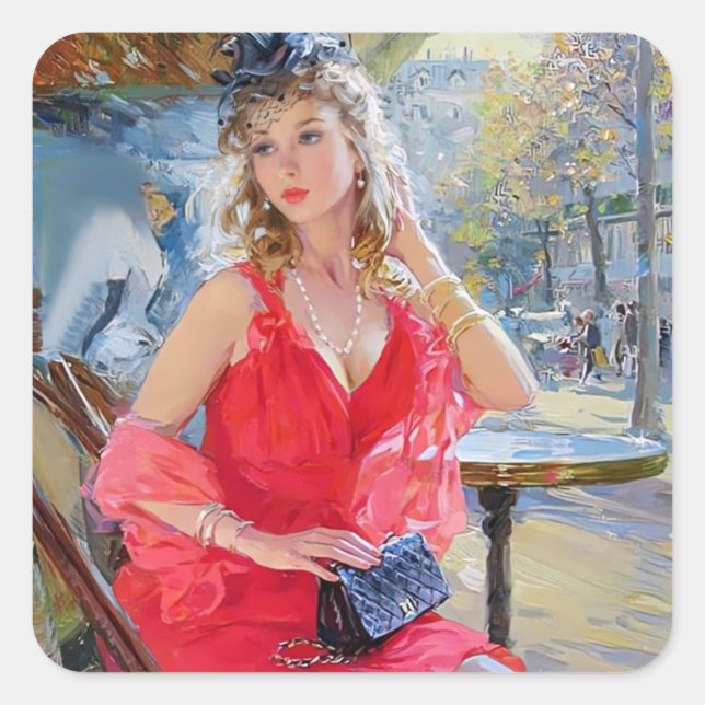 love cafe  square sticker (Front)