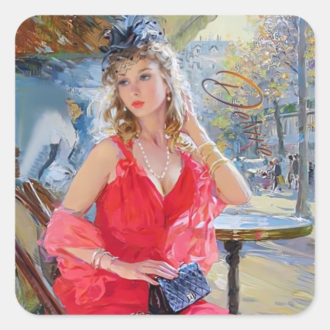 love cafe Square Stickers (Front)