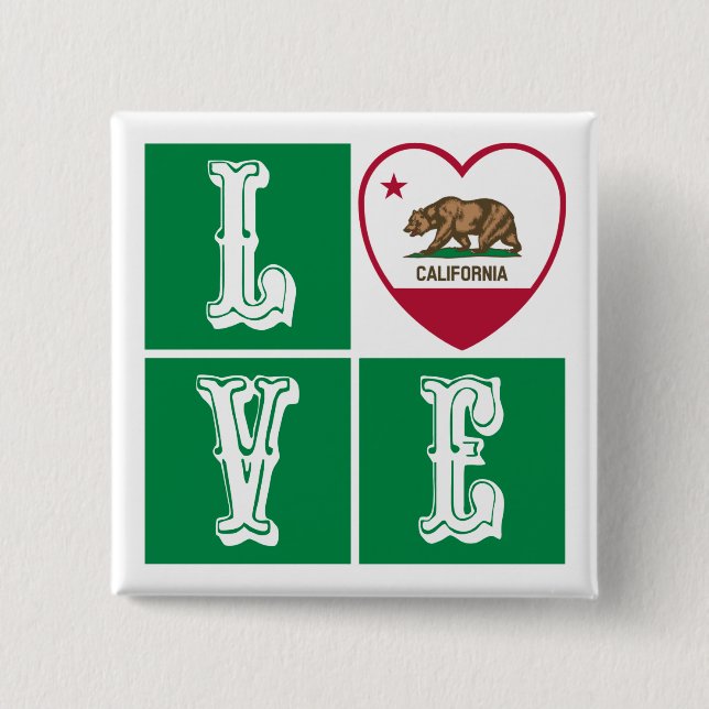 Love California Republic State Flag Heart Pride 15 Cm Square Badge (Front)